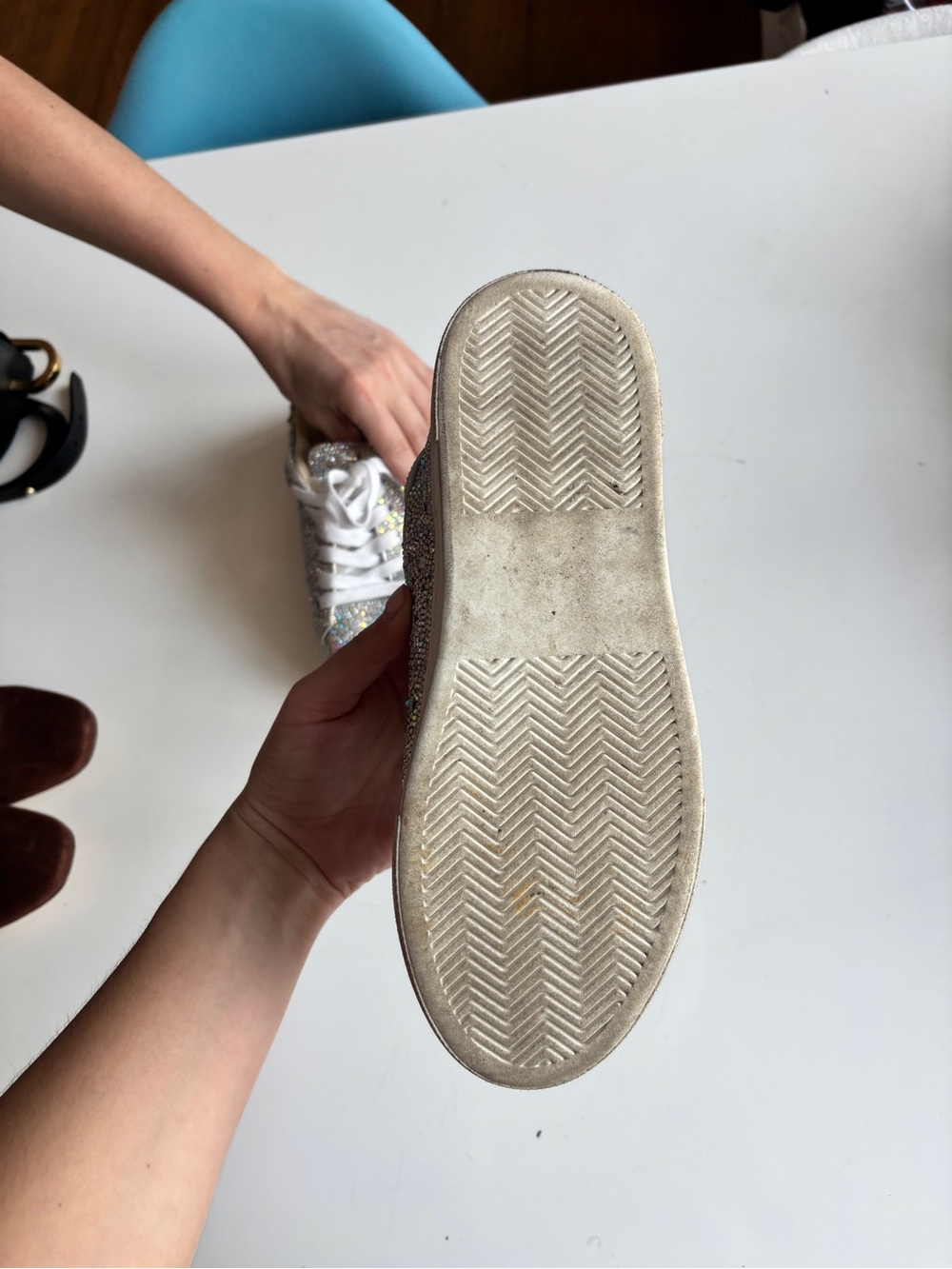 Betsey Johnson Silver Holographic Rhinestone Sneakers - Picture 5 of 6